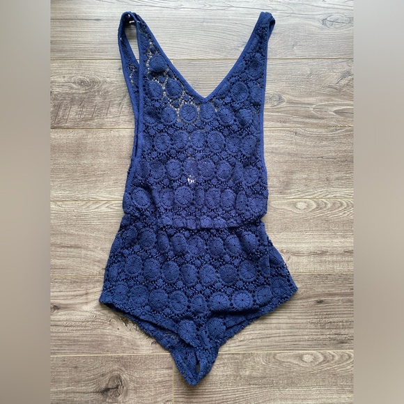 Victoria's Secret Other - Victoria’s Secret NWT crocheted lace deep blue swimsuit cover romper